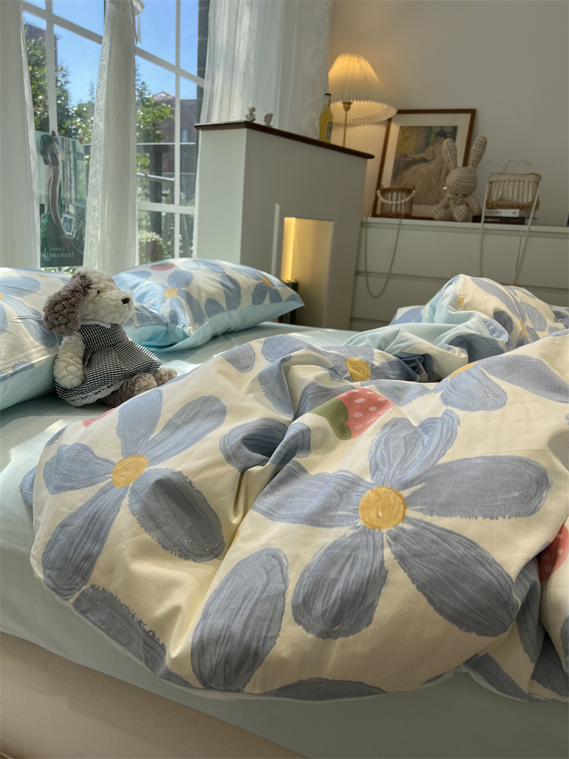 ins蓝色油画风棉加绒四件套