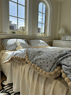 清新棉加绒蓝豆豆碎花四件套A面水洗棉B面豆豆绒1.5m耐脏保暖秋冬