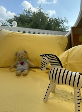 日系简约蜜蜡黄色水洗棉纯棉床笠床单单件1.35保护套全棉舒适床罩