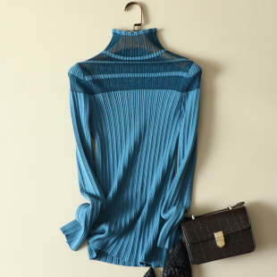 春装2024年新款蕾丝拼接半高领女士内搭针织显瘦洋气打底衫毛衣女