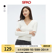SPAO韩国同款 V领纯色毛衣 25年春秋女士气质修身