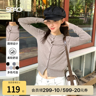miu系开衫 SPAO韩国同款 长袖 女士简约通勤圆领基础针织开衫 秋季