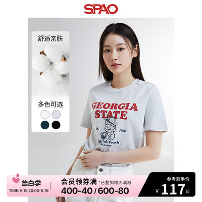 SPAO女士韩版字母纯色印花T恤