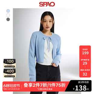 女士时尚 SPAO韩国同款 新款 毛衣SPCKE12W94 2024年春季 系带纯色开衫