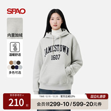 SPAO韩国同款2025年冬季新品男女同款复古加绒连帽中性风卫衣