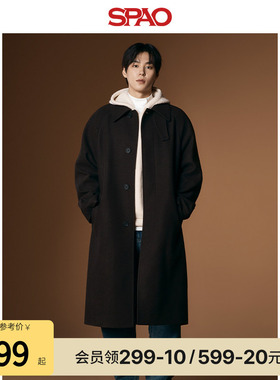 SPAO韩国同款冬季男士简约气质毛呢大衣外套SPJWE4VM02