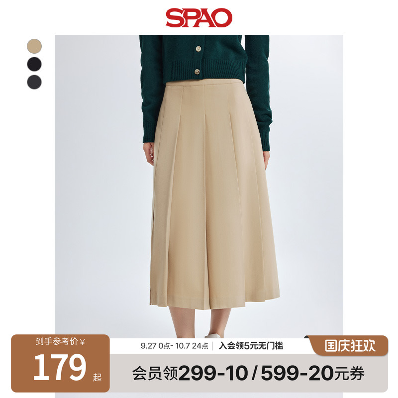 SPAO冬季百褶半身中长裙