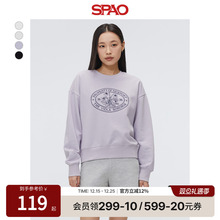 SPAO韩国同款25年春秋女士时尚刺绣休闲圆领卫衣