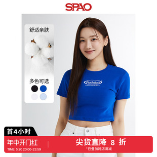 女士时尚 SPAO韩国同款 新款 圆领印花T恤SPRPE24G53 2024年夏季 短款