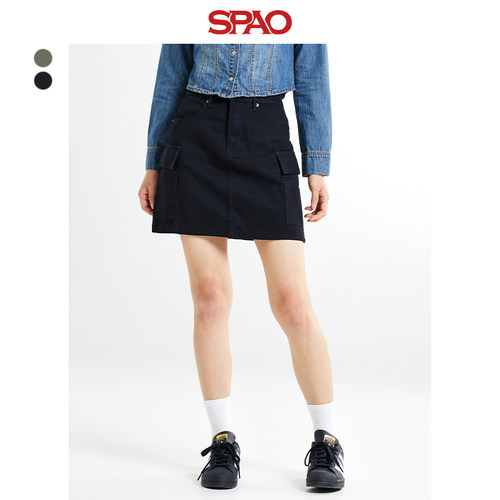 SPAO纯色半身裙牛仔短裙