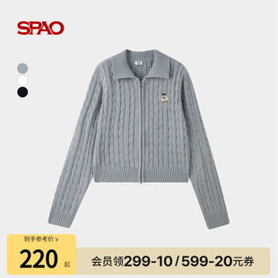 新品 2026年春季 SPAO韩国同款 女复古绞花针织开衫 WOODIE系列
