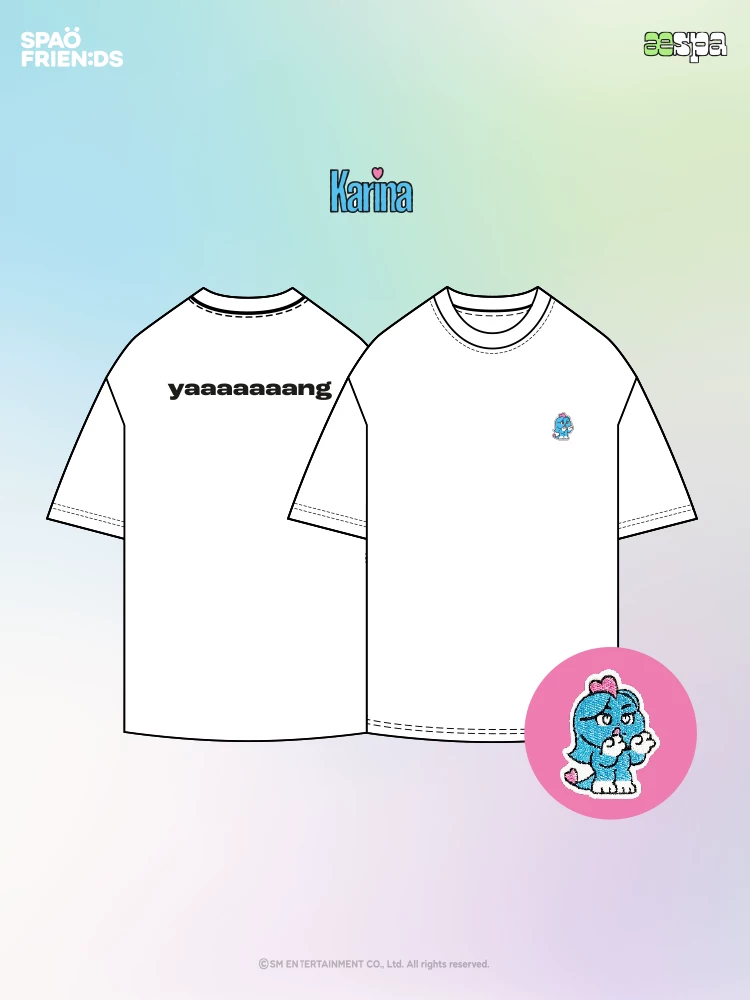 AESPA X SPAO ко-брендированные мужчины и женщины те же милые мультяшные вышитые повседневные короткие рукава футболка Sprld4tu02