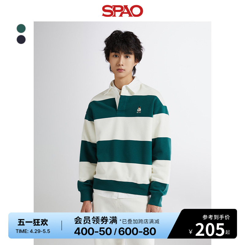 SPAO韩国同款2024年春季新款男士休闲宽松翻领套头卫衣SPMWE12C53