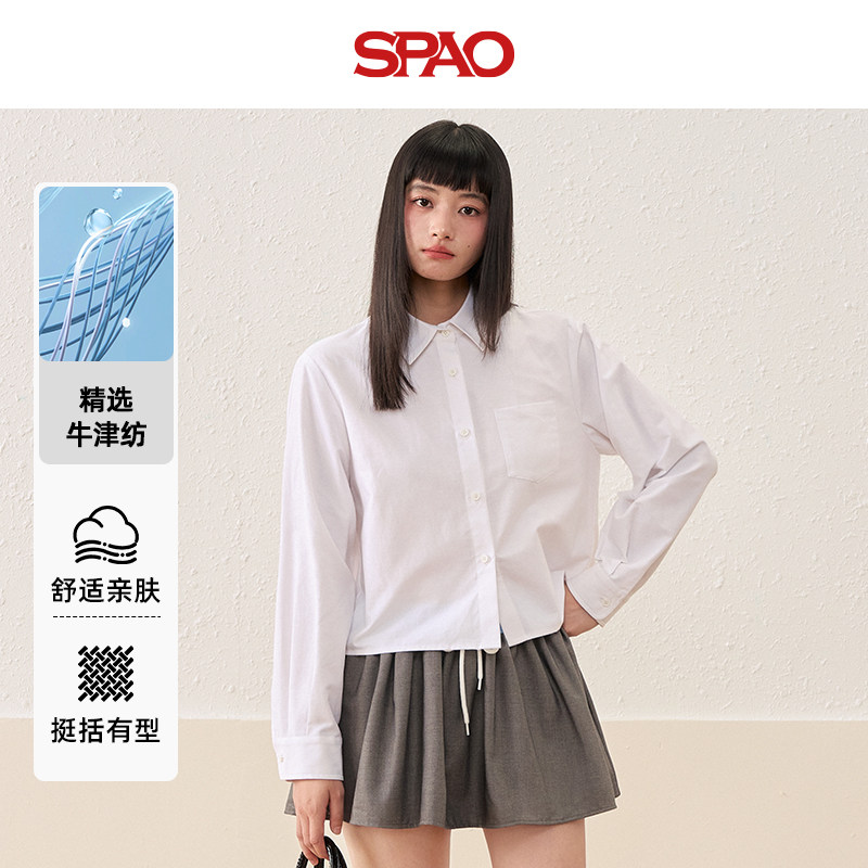 SPAO韩国同款翻领短款长袖衬衫女夏季新款高级感独特显瘦衬衣女ZZ