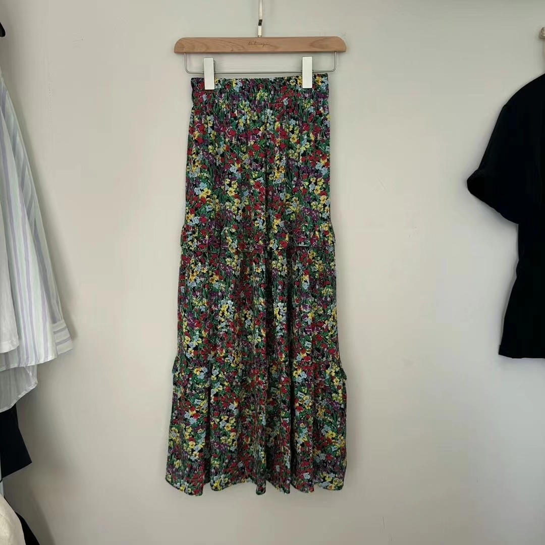 现货特DOHWAJI法式浪漫半身裙女2024春夏A字显瘦休闲复古碎花长裙