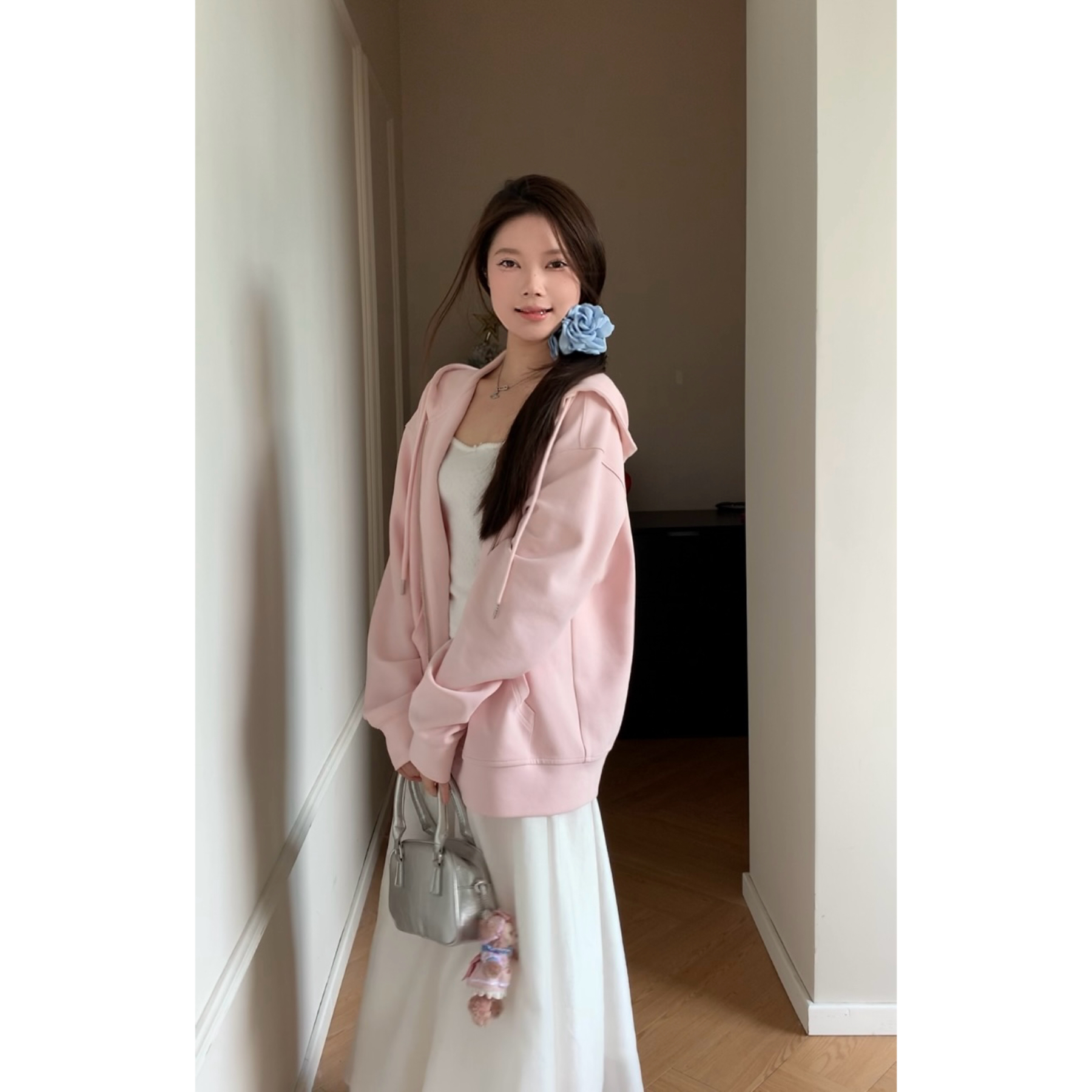 baby粉显瘦减龄连帽拉链卫衣外套