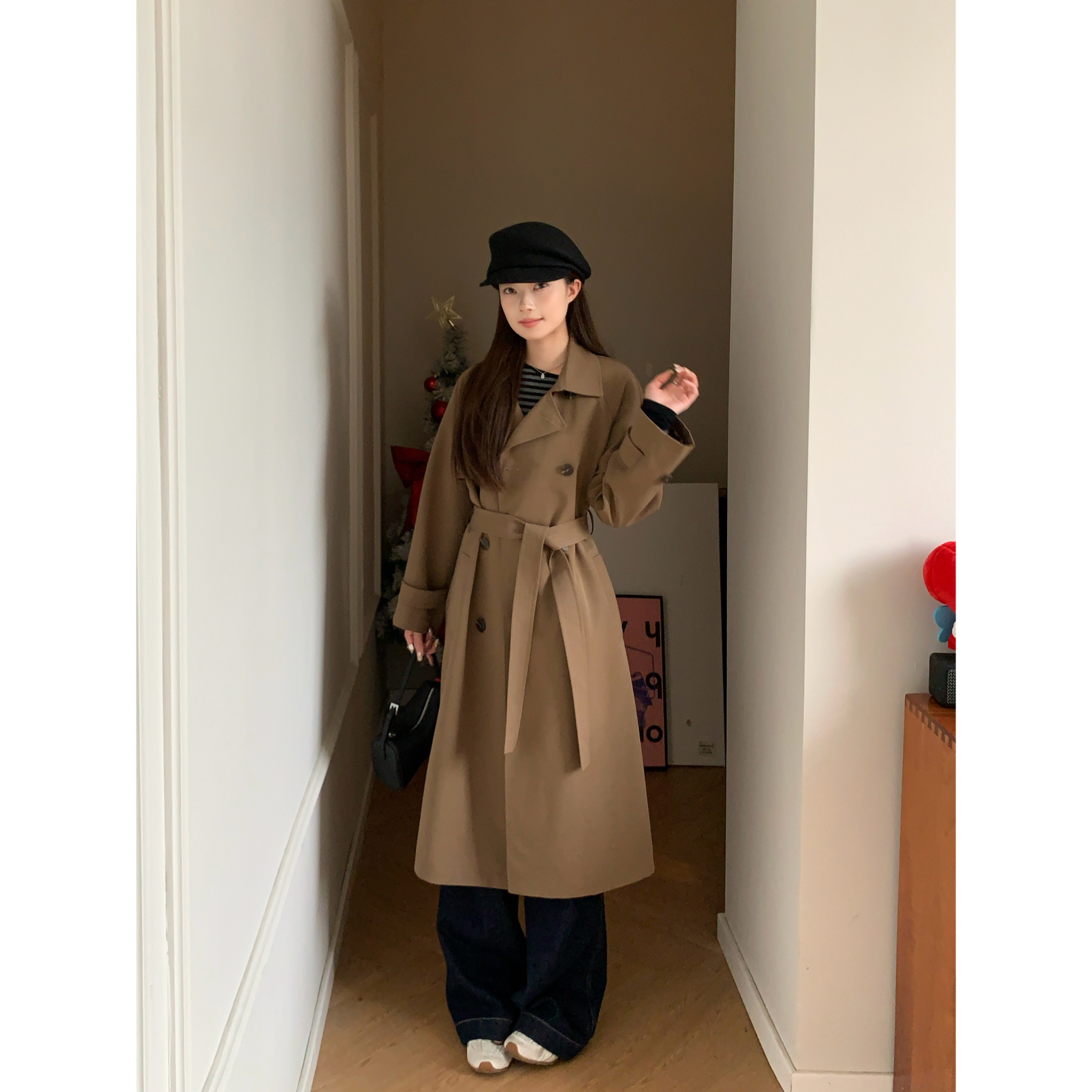显瘦中长款气质棕色小个子风衣秋