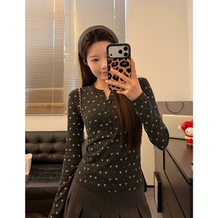 Viiwen韩女必修课 百搭显瘦磨毛正肩碎花亨利衫百搭长袖T恤打底衫