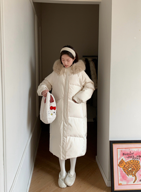 Viiwen 暖呼呼大毛领 长款大被子连帽保暖羽绒服粉色韩版冬季外套