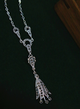 琦凡珠宝英式古典S925银Vintage复古风格郁金香马克赛石项链