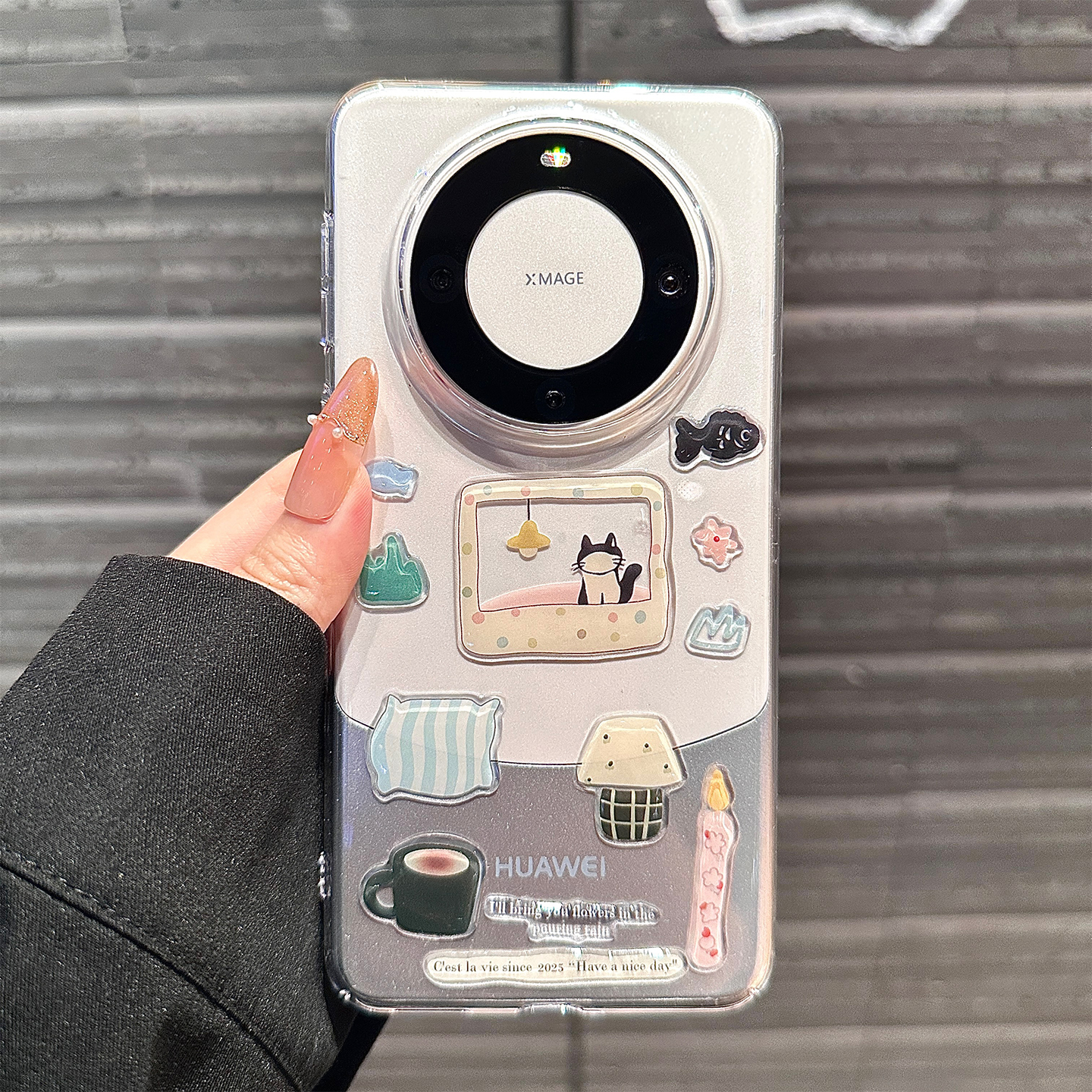 可爱猫咪贴纸适用华为mate70pro+手机壳新款pura70pro保护套卡通少女款60pro+全包防摔mt70透明软壳P70高级感