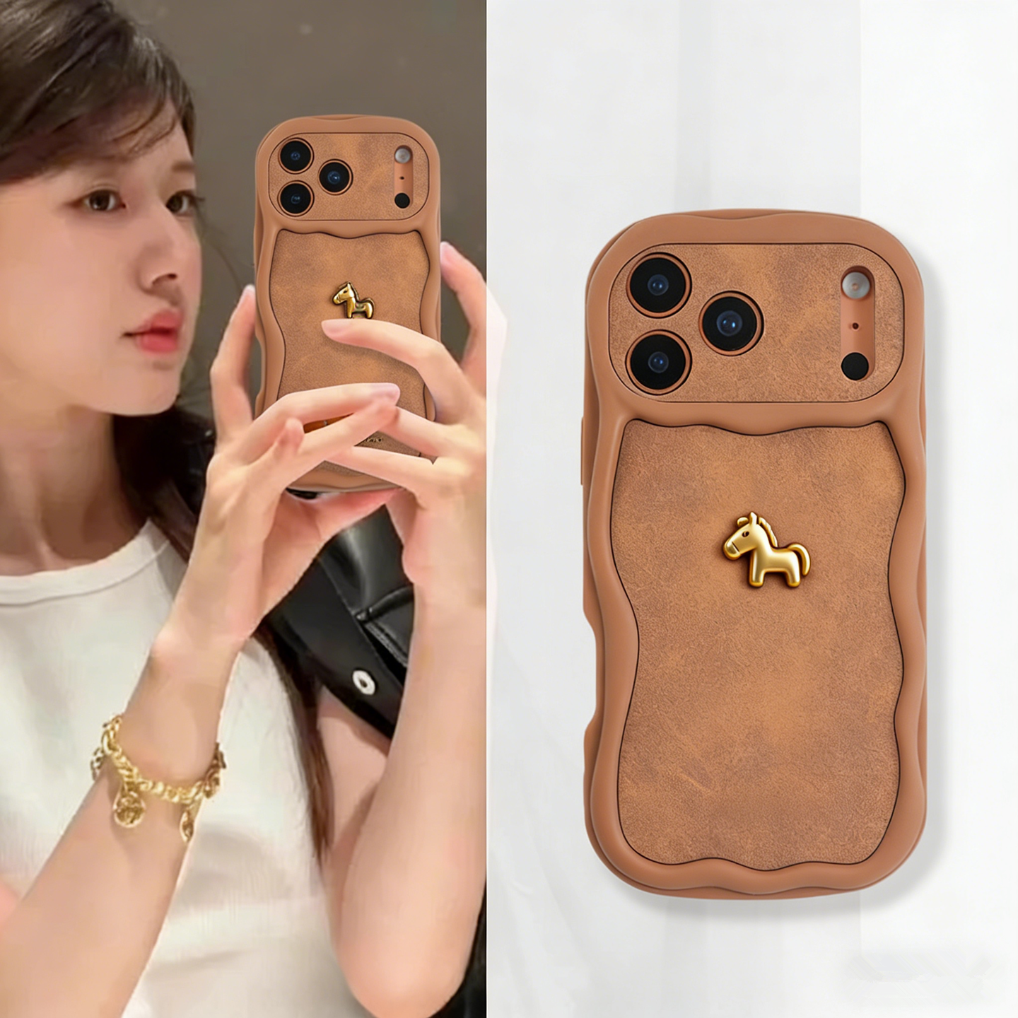 赵露思同款适用苹果17promax手机壳新年款iphone17立体小金马16pro保护套13带挂绳女14全包硅胶15pro波浪边16,3C数码配件,手机保护套/壳,淘宝优惠券,粉丝福利购,淘宝优惠卷