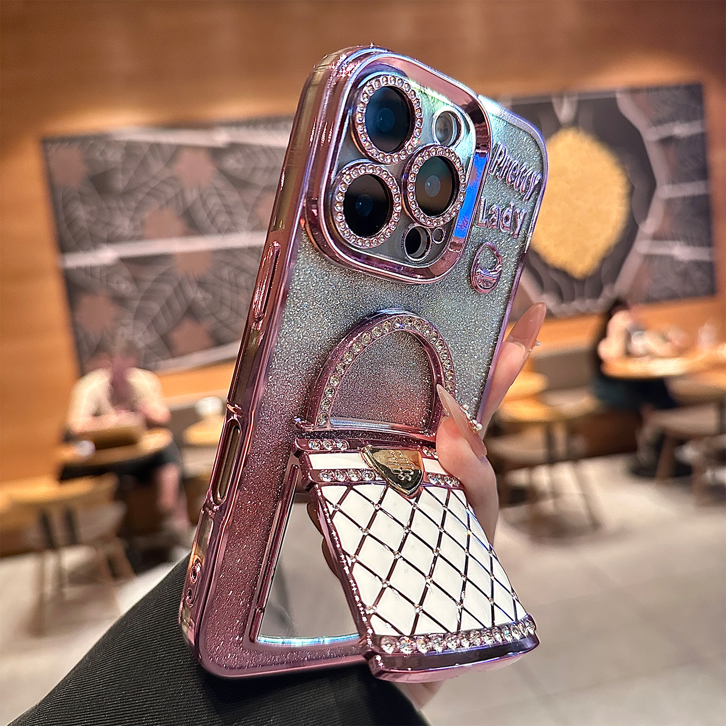 酷图适用苹果iPhone16promax手机壳新款15Pro全包镜头14pro奢华水钻13高级感女款13补妆镜子支架12硅胶套11
