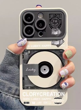 酷图适用苹果17pro手机壳iphone15保护套新款简约plus复古CD唱片女16promax超薄小众14个性大视窗13全包防摔