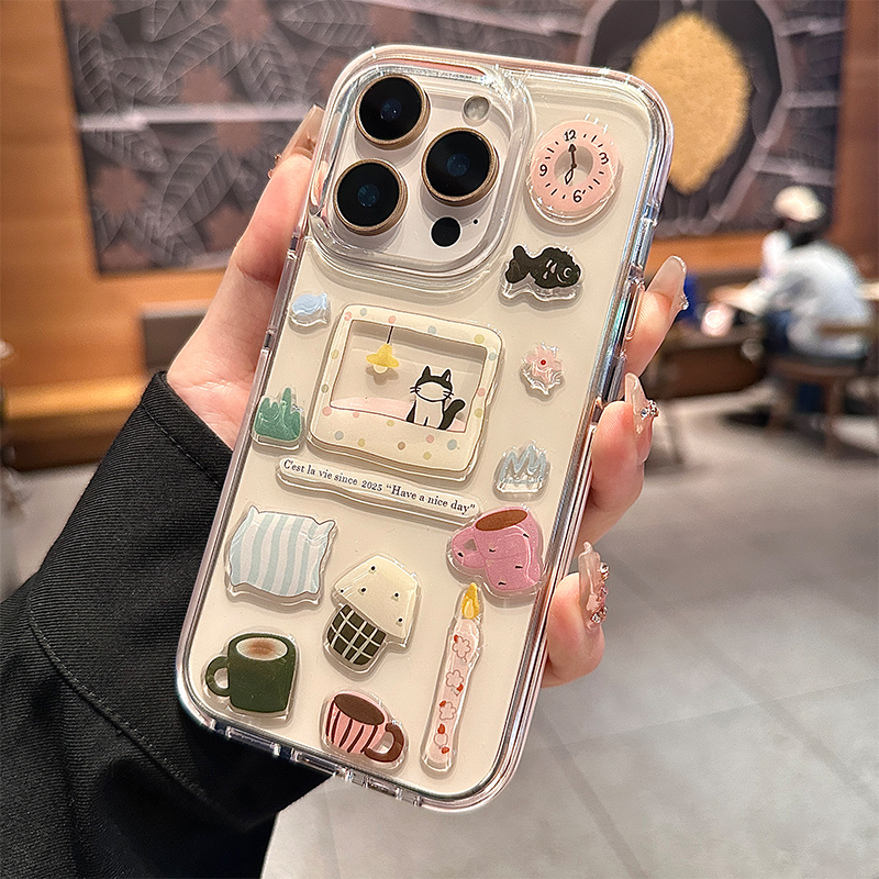 适用苹果17pro手机壳新款iphone16promax可爱猫咪diy贴纸14全包防摔透明13高级感女款15pro网红plus爆款超火