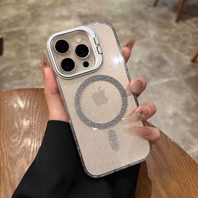 星空透明闪粉磁吸适用苹果16promax手机壳镜头支架2025新款iPhone16pro高级感15全包防摔14简约奢华13女款硬