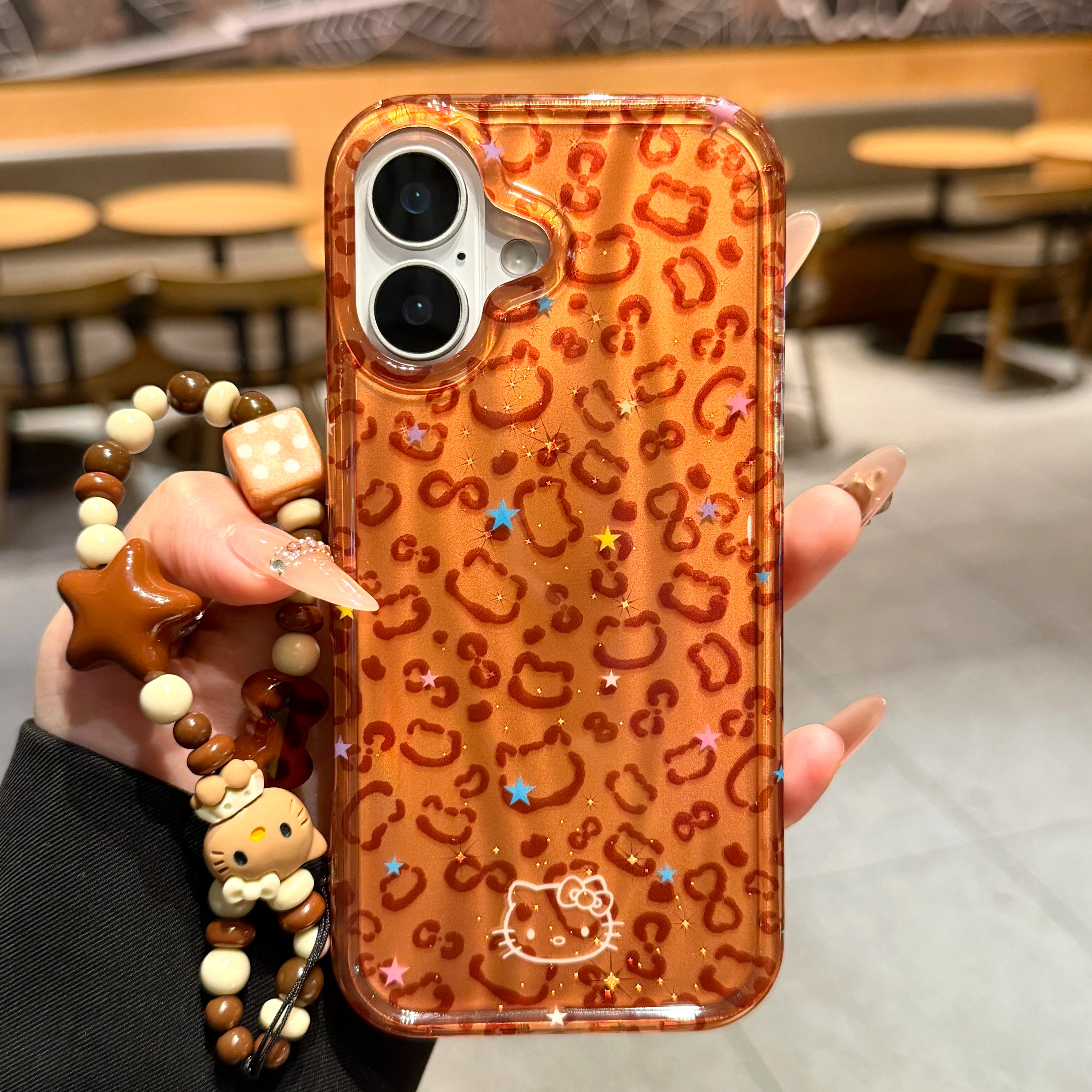 适用苹果17promax手机壳新款iphone17pro橙色豹纹hellokitty猫咪16保护套卡通14可爱女15pm全包防摔13带手链