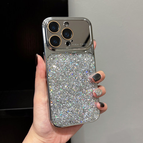 新款电镀镜面适用苹果17promax手机壳银色闪粉iphone16超火15高级感小众14pro巨好看独特13全包镜头女保护套