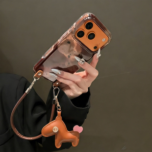 2026新款适用苹果17promax手机壳iphone16保护套15高级感小众14pro巨好看网红女13棕色晕染17pro带挂绳手腕带