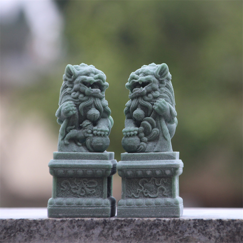 汉白石喜狮一对镇宅看门摆件图片