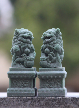 汉白石喜狮一对镇宅看门摆件