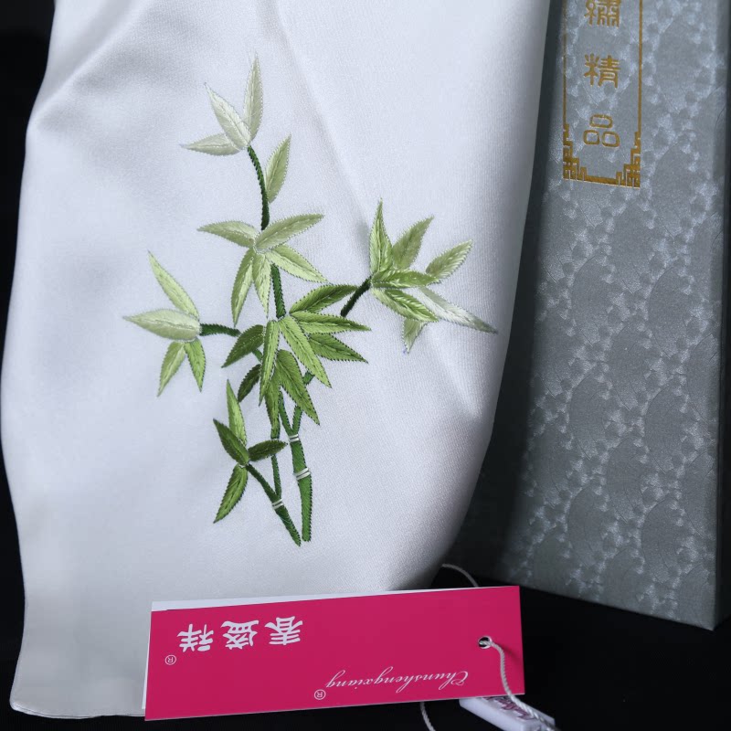 苏绣手工刺绣双层真丝竹子手帕男女古风刺绣丝绸小方巾节日礼物