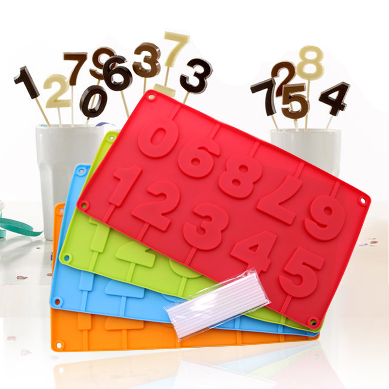 硅胶3D生日数字棒棒糖模 巧克力模 0-9数字硅胶模具 送棒子易脱模