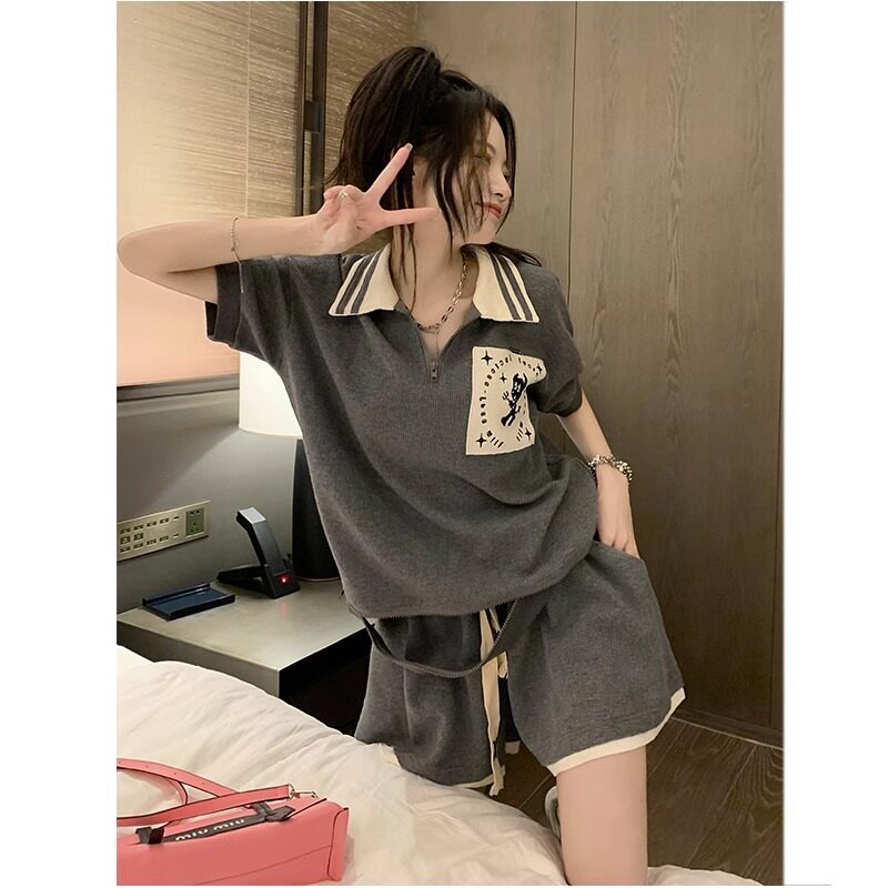 大尺码小个子穿搭休闲 运动套装女夏装胖妹妹遮肉显瘦短袖短裤两