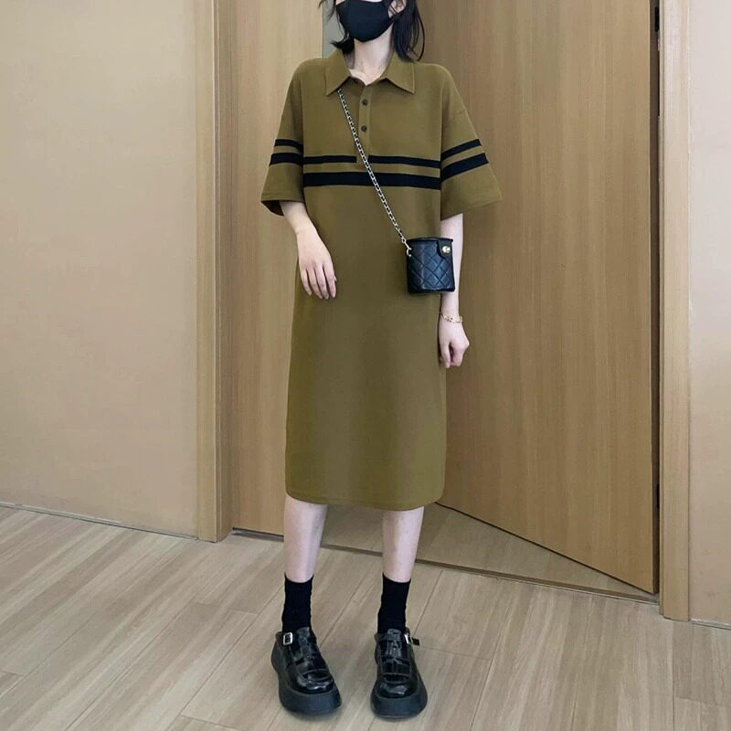 大码polo领休闲连衣裙女2024新款胖妹妹显瘦减龄宽松遮肉A字裙夏