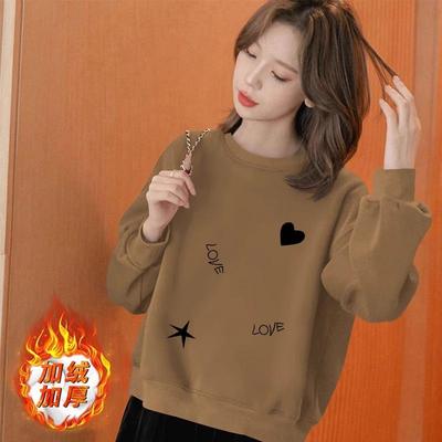 复古圆领加绒加厚卫衣女2025秋冬新款宽松显瘦短款小个子长袖上衣