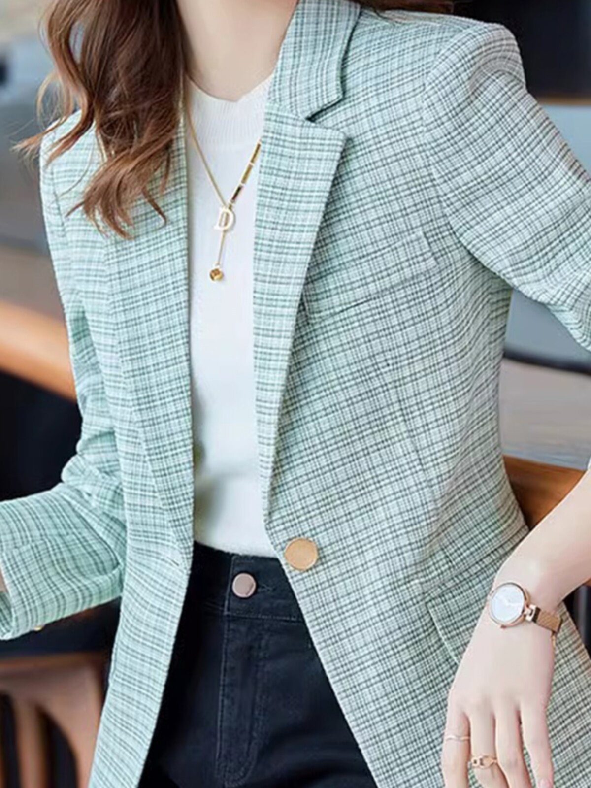 春秋外套女士中年爆款西服上衣2025早秋新款妈妈高端休闲格子西装