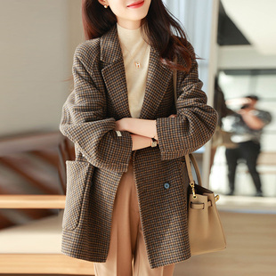 大码 格子西装 千鸟格时尚 春秋2025新款 宽松显瘦休闲小西服 外套女装