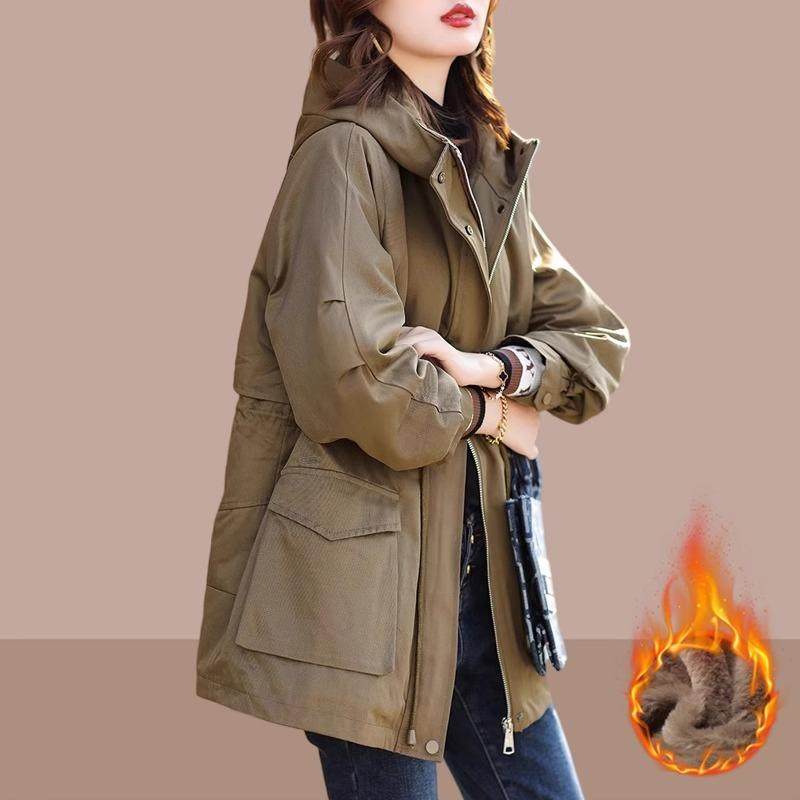 中长款派克棉服女2025冬季新款时尚大码加绒加厚开衫棉衣连帽外套
