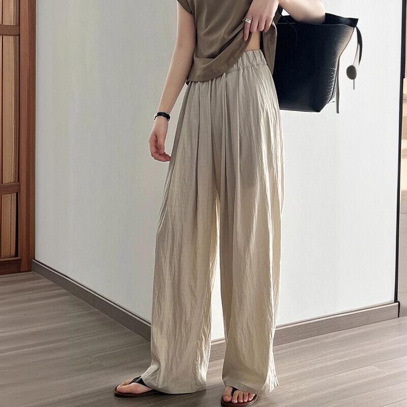 薄款褶皱直筒休闲裤女2026夏季日系慵懒垂感宽松阔腿显瘦拖地裤子