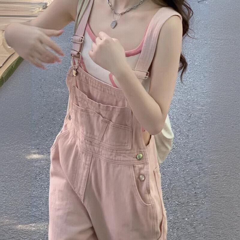 奶盐系粉色牛仔背带裤女2026夏季新款减龄显瘦小个子工装连体裤子