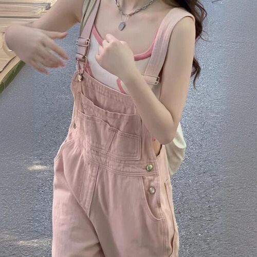 奶盐系粉色牛仔背带裤女2026夏季新款减龄显瘦小个子工装连体裤子