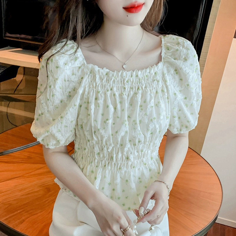 法式碎花雪纺衫女夏季2026年新款小个子减龄上衣洋气漂亮收腰小衫