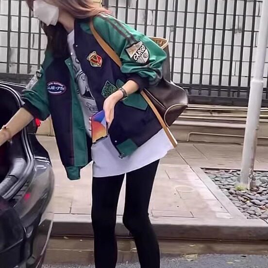 复古撞色拼接棒球服女外套2025春秋款高级感短款开衫夹克上衣欧货