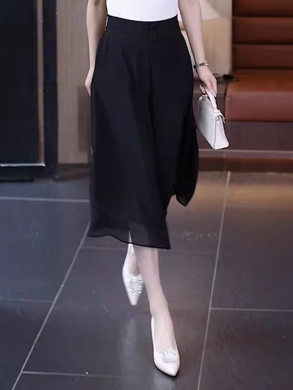 冰丝高腰显瘦阔腿裤女夏季薄款2025新款宽松休闲裤夏天七分裙裤子