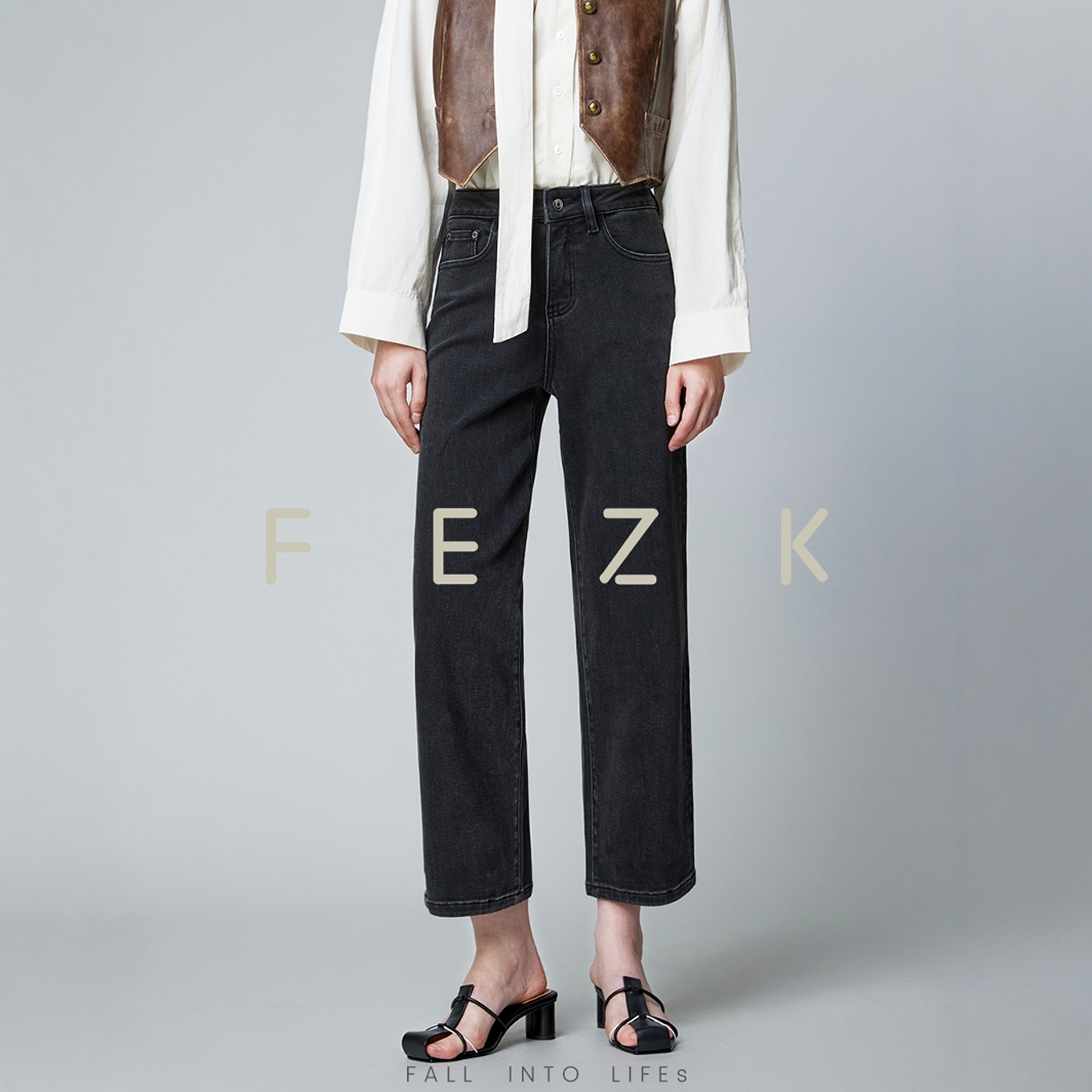 秋冬烟灰色加绒小直筒